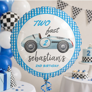Two Fast Blue Race Car 2nd Birthday Invitation Balloon