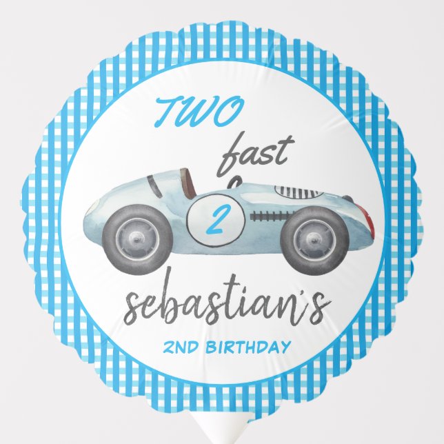 Two Fast Blue Race Car 2nd Birthday Invitation Balloon (Front)