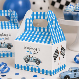 Two Fast Blue Race Car 2nd Birthday Invitation Favor Boxes