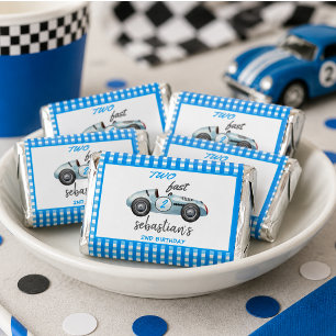 Two Fast Blue Race Car 2nd Birthday Invitation Hershey's Miniatures
