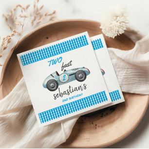 Two Fast Blue Race Car 2nd Birthday Invitation Napkins