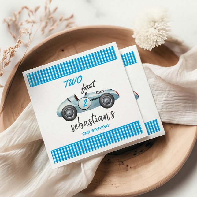 Two Fast Blue Race Car 2nd Birthday Invitation Napkins (Creator Uploaded)