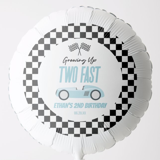 Two Fast Blue Race Car 2nd Birthday Party Balloon (Front)