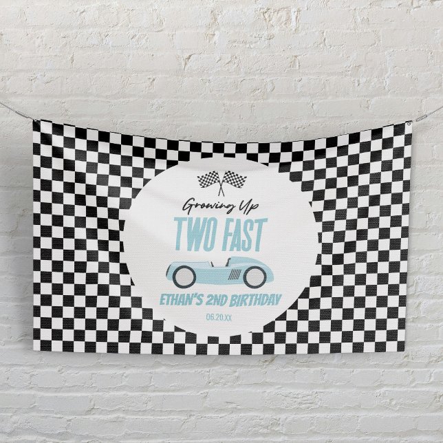 Two Fast Blue Race Car 2nd Birthday Party Banner (Creator Uploaded)