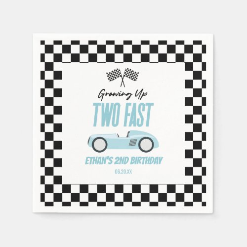Two Fast Blue Race Car 2nd Birthday Party Napkins