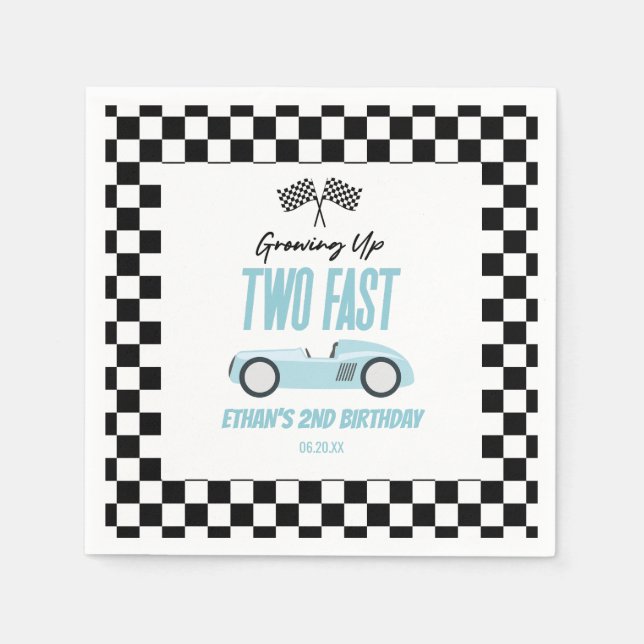 Two Fast Blue Race Car 2nd Birthday Party Napkins (Front)