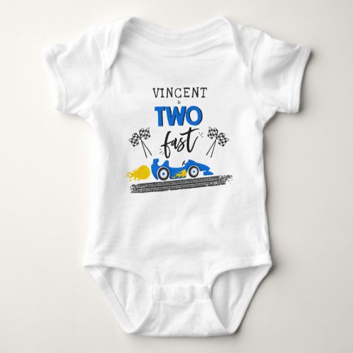 Two Fast Blue Race Car 2nd Birthday Party Outfit Baby Bodysuit