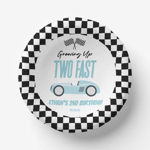 Two Fast Blue Race Car 2nd Birthday Party Paper Bowls