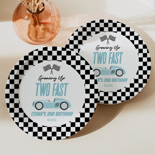 Two Fast Blue Race Car 2nd Birthday Party Paper Plates