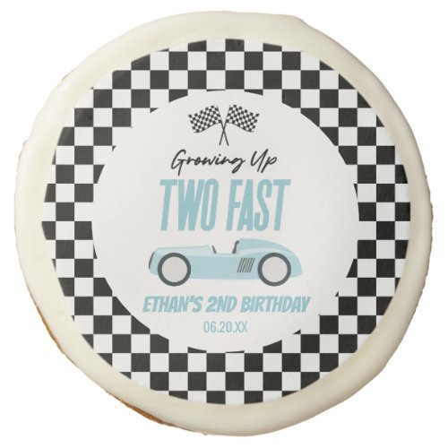Two Fast Blue Race Car 2nd Birthday Party Sugar Cookie