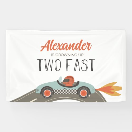 Two Fast BLUE Race Car Birthday Banner