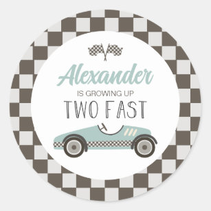 Two Fast blue Race Car Birthday Classic Round Sticker
