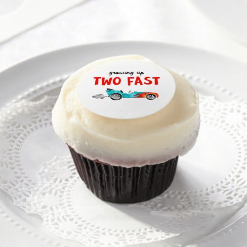 TWO Fast Blue Race Car Birthday Edible Frosting Rounds