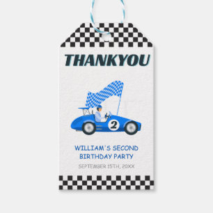 Two Fast Blue Race Car Birthday Gift Tags