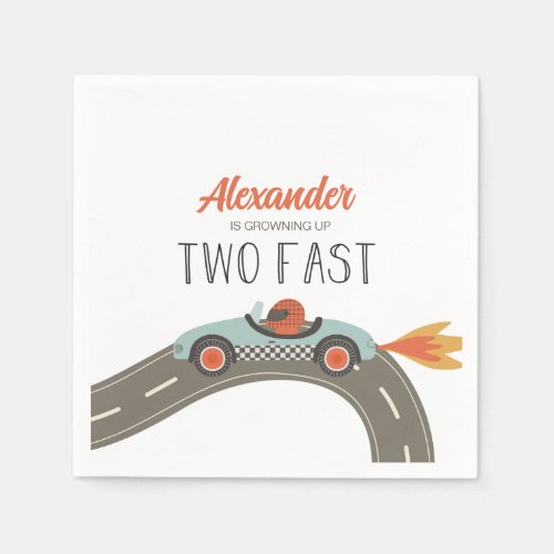 Two Fast BLUE Race Car Birthday Napkins