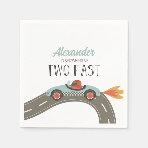 Two Fast BLUE Race Car Birthday Napkins