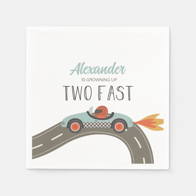 Two Fast BLUE Race Car Birthday Napkins (Front)