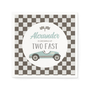 Two Fast blue Race Car Birthday Napkins
