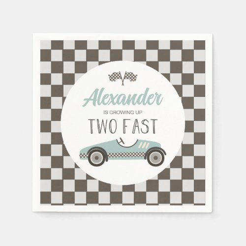 Two Fast blue Race Car Birthday Napkins