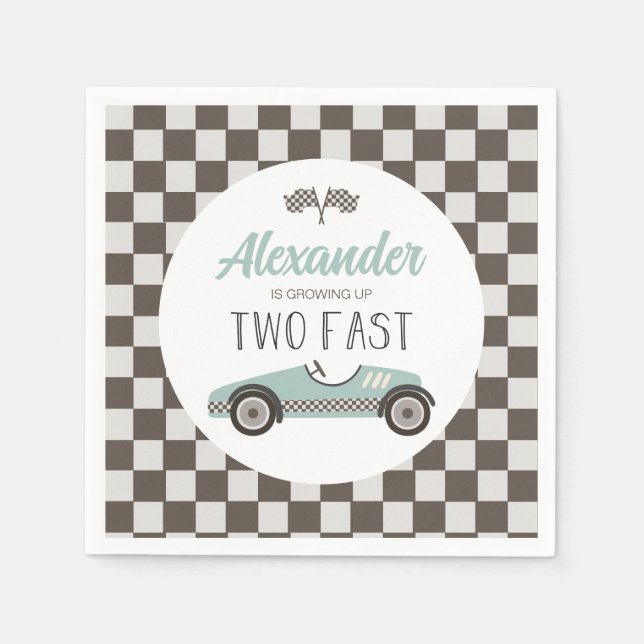 Two Fast blue Race Car Birthday Napkins (Front)