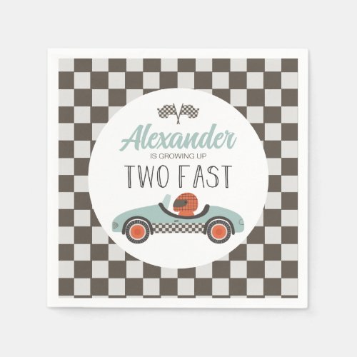 Two Fast blue Race Car Birthday Napkins
