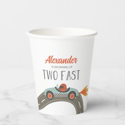 Two Fast BLUE Race Car Birthday Paper Cups