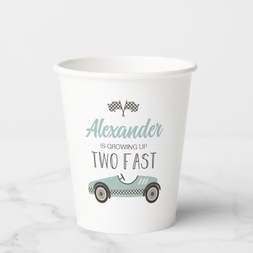 Two Fast blue Race Car Birthday Paper Cups