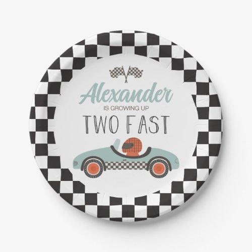 Two Fast blue Race Car Birthday Paper Plates