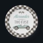 Two Fast blue Race Car Birthday Paper Plates<br><div class="desc">Growing up Two Fast Race Car 2nd Birthday plate with blue retro race car.</div>