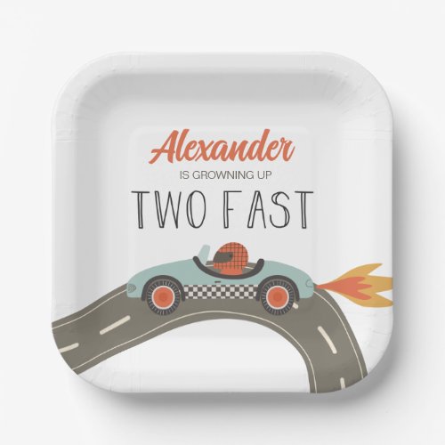 Two Fast BLUE Race Car Birthday Paper Plates