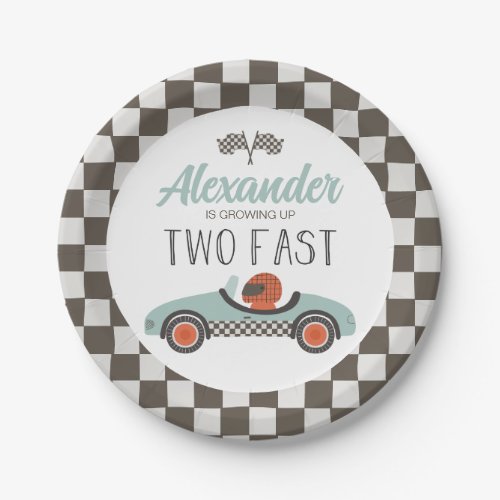 Two Fast blue Race Car Birthday Paper Plates