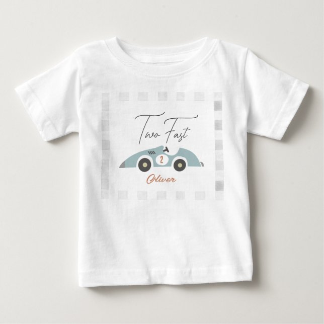 Two Fast Blue Race Car Boy 2nd Birthday Baby T-Shirt (Front)