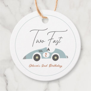 Two Fast Blue Race Car Boy 2nd Birthday Favor Tags