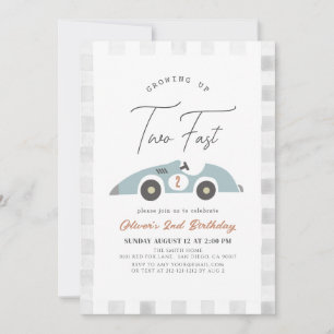 Two Fast Blue Race Car Boy 2nd Birthday Invitation