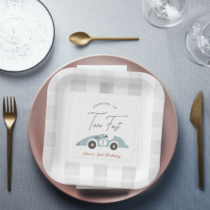 Two Fast Blue Race Car Boy 2nd Birthday Paper Plates
