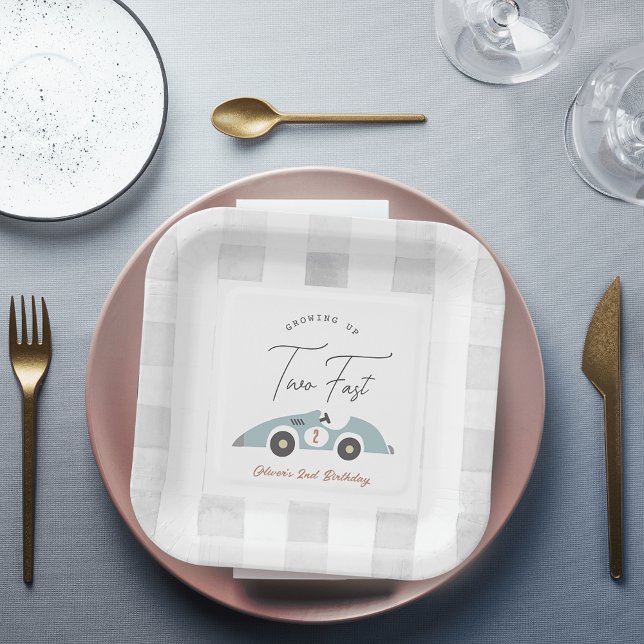 Two Fast Blue Race Car Boy 2nd Birthday Paper Plates (Creator Uploaded)