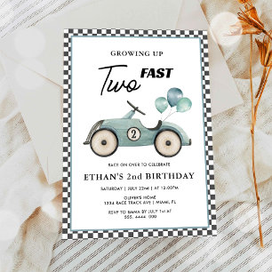 TWO Fast Blue Race Car Boys 2nd Birthday Invitation