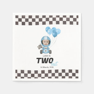 Two Fast Blue Race Car Custom Photo 2nd Birthday Napkins