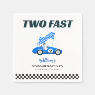Two Fast Blue Race Car Second Birthday Napkins