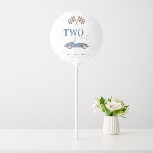 TWO FAST Blue Retro Race Car  Balloon