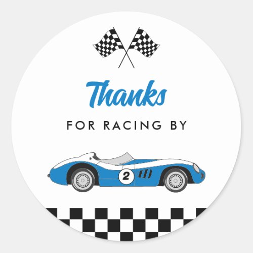 Two Fast Blue Vintage Race Car Boy 2nd Birthday Classic Round Sticker