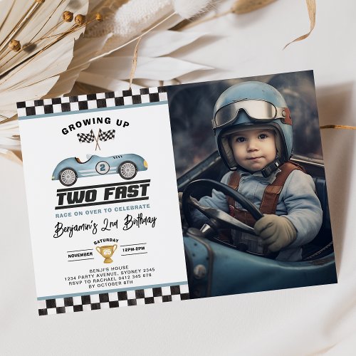 Two Fast Boy 2nd Birthday Race Car Party Photo Invitation