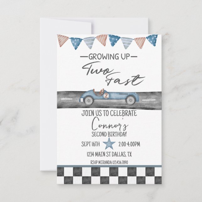 Two Fast Boy Second Birthday Invitation (Front)