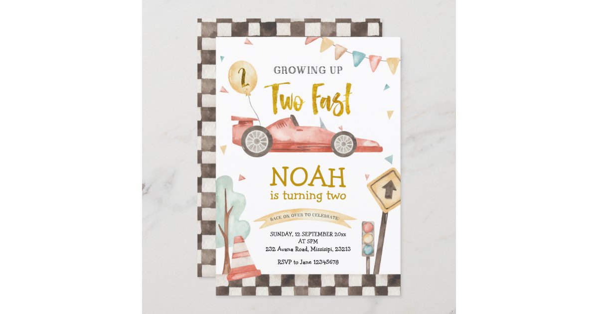 Two Fast Second Birthday Invitation Growing up Two Fast Race 