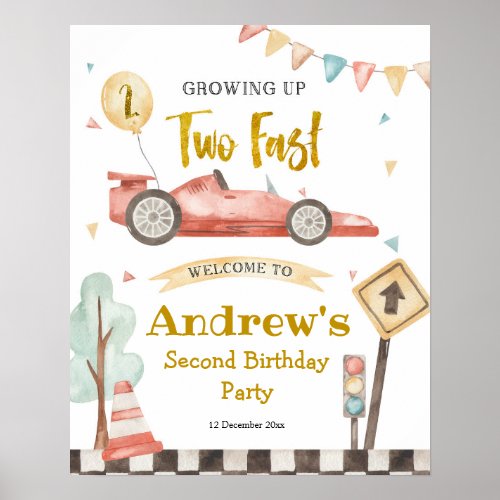 Two Fast Boy Second Birthday Racing Welcome Sign