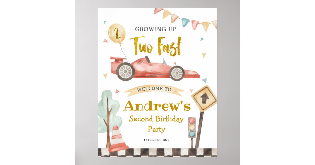 Two Fast Second Birthday Invitation Growing up Two Fast Race 