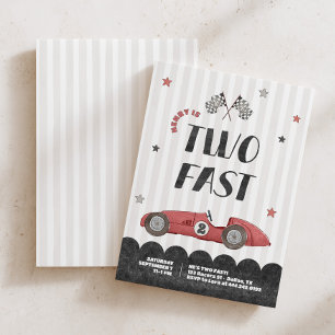 Two Fast Boys Watercolor Red Racecar 2nd Birthday Invitation