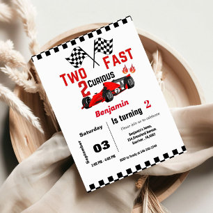 Two fast car race Boy 2nd birthday party Invitation