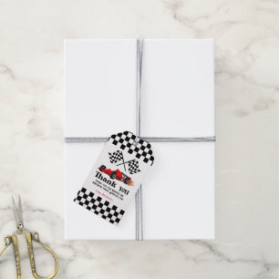 Two fast car race boy 2nd birthday thank you gift tags