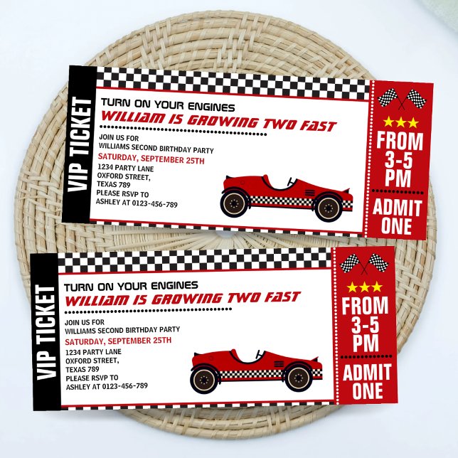 Two Fast Car Race Ticket 2nd Birthday Invitation (Creator Uploaded)